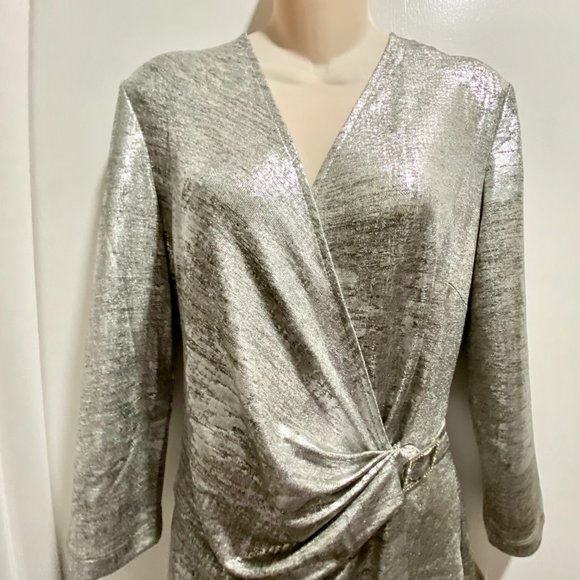 (4) Anne Klein Minimalist Quiet Luxury Retro 20s Drape Faux Wrap Midi Dress 10 - Picture 2 of 10